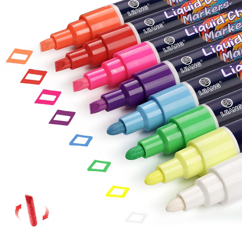 IJIANG Neon Chalk Markers Erasable for Chalkboard  Liquid Chalk Marker 8 Colors with 6mm Reversible Bullet & Chisel Tip  Dust Free Chalk Pens for Window  Blackboard  Whiteboard  Calendar  Mirror  Glass - Image 1
